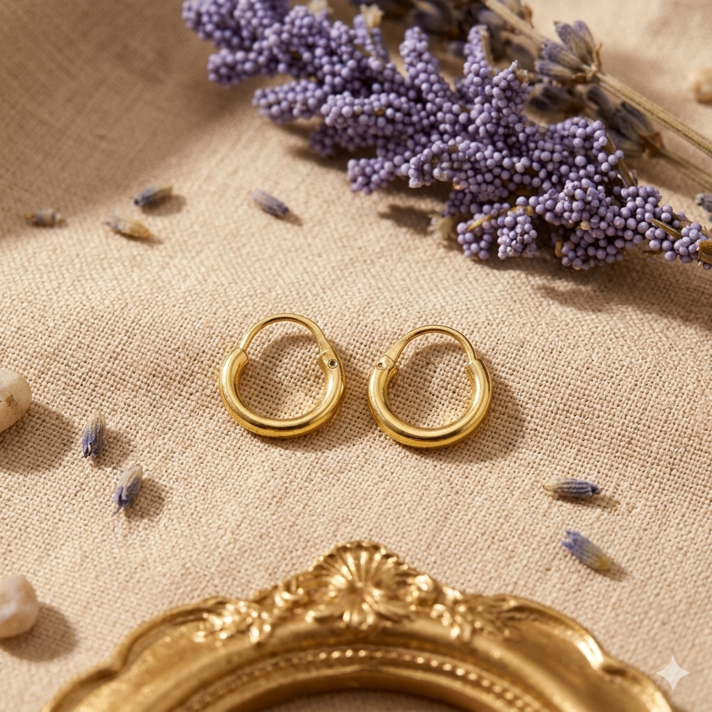 24 carat gold plated pure silver hoop earring close up brilliant gold finish 15mm Pakistan