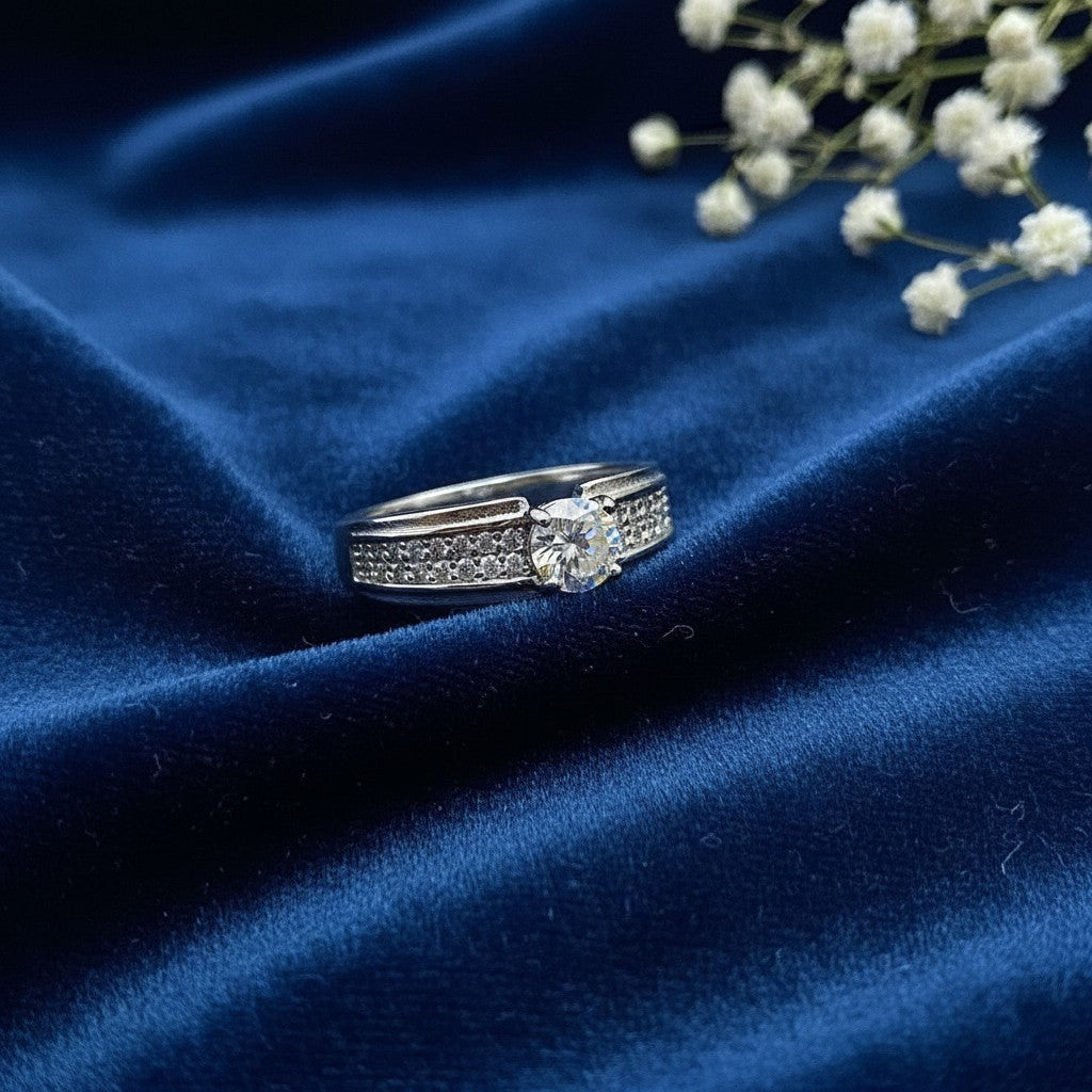 0.5 Carat Moissanite Diamond Italian Silver Ring