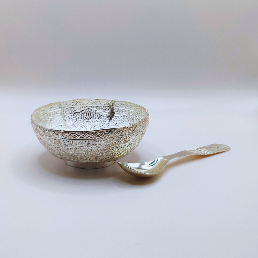 Beautiful Silver (Chandi) Small Spoon & Bowl