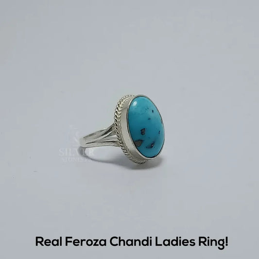 Real Feroza Stone Chandi Ladies Ring