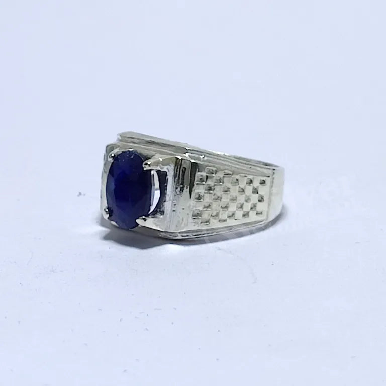 Real Blue Sapphire (Neelam) Silver Ring