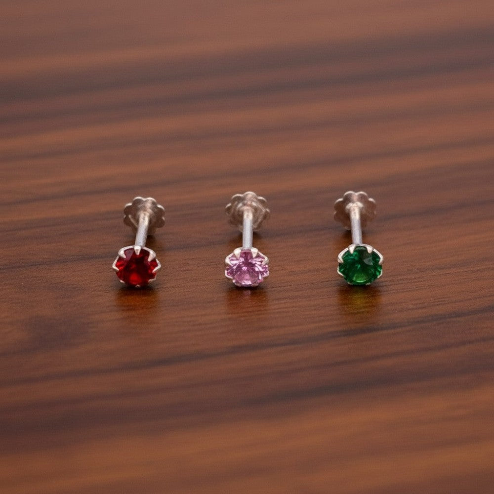 4mm zircon nose ring size comparison with ruler – pure silver nose pin pack of 3