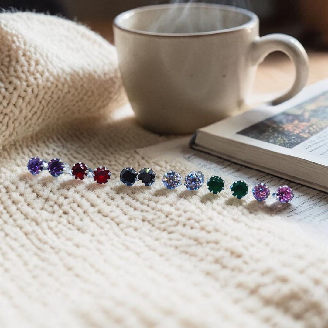 Pack of 6 Pairs 4mm Silver Tops