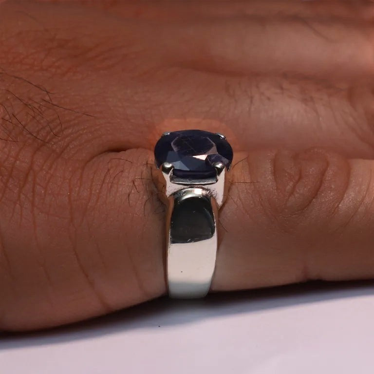 Real Blue Sapphire (Neelam) Silver Ring
