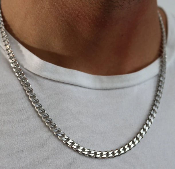 5mm pure silver Cuban chain men 24 gram flat lay chandi chain Silverstones.pk
