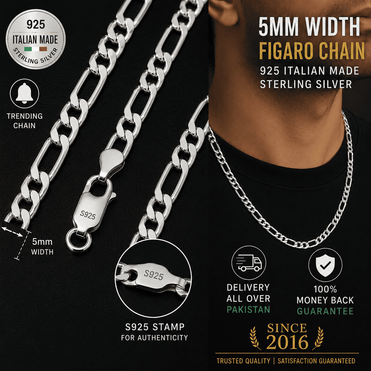 5mm 925 sterling silver italian chains 