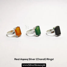 Real sqaure Aqeeq Silver (Chandi) Ring