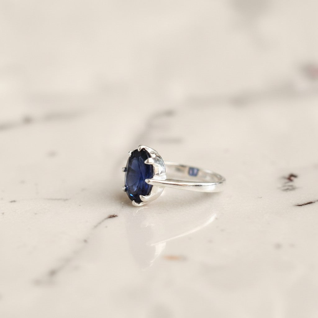 6 carat African blue sapphire ring women pure silver oval Neelam stone multiple sizes Silverstones.pk Pakistan