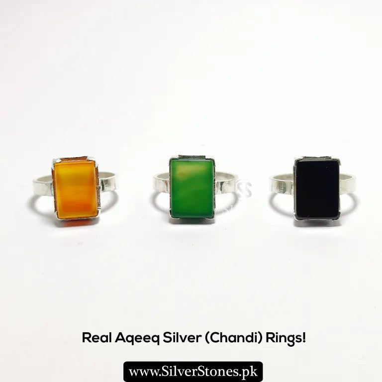 Real sqaure Aqeeq Silver (Chandi) Ring