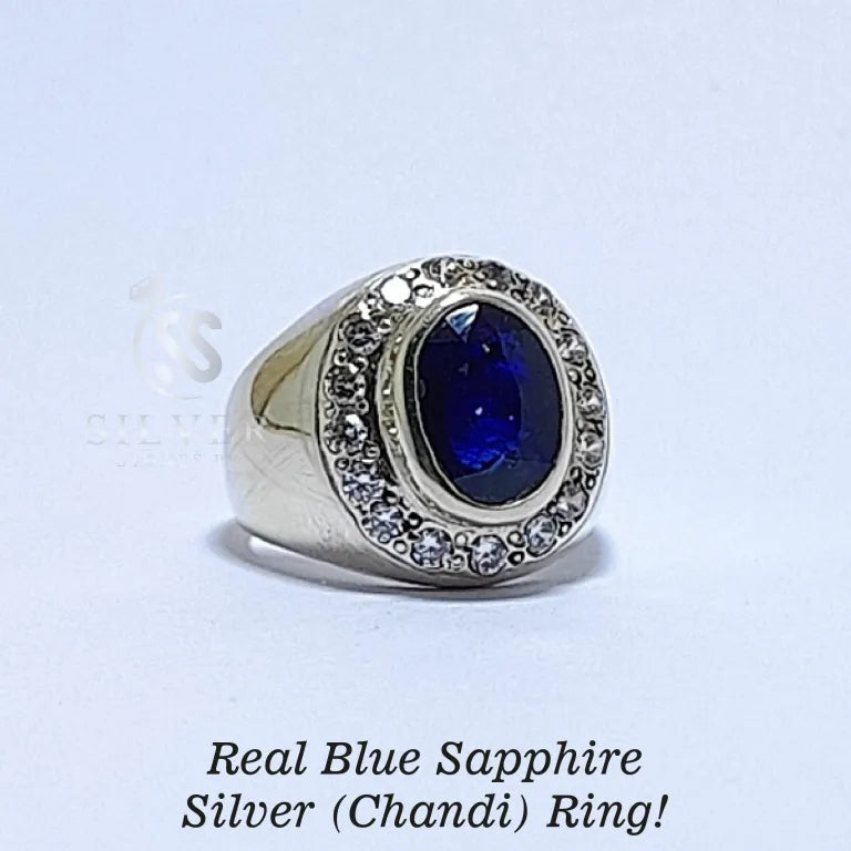 Real Blue Sapphire (Neelam) Silver Ring