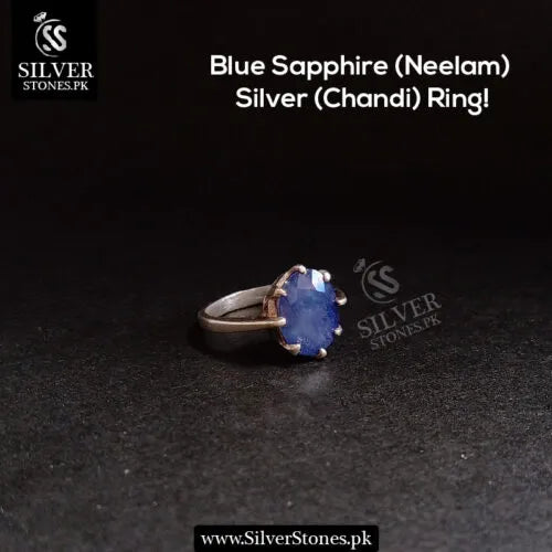 Real Blue Sapphire Chandi Ladies Ring