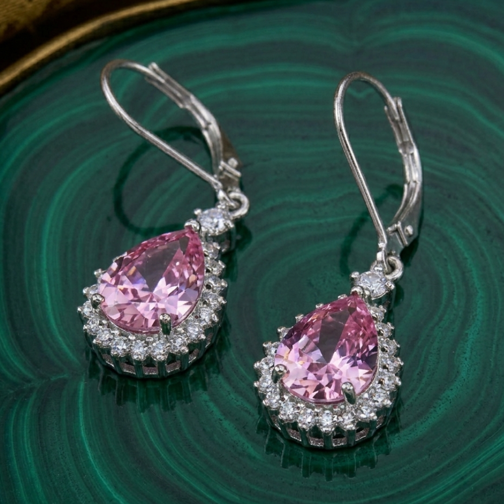 925 Italian silver drop earrings black zircon stone close up Made in Italy Silverstones Pakistan