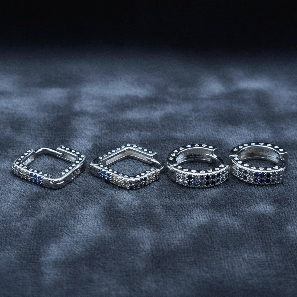 925 Italian silver multicolor zircon hoop earrings square round 15mm women Silverstones.pk Pakistan