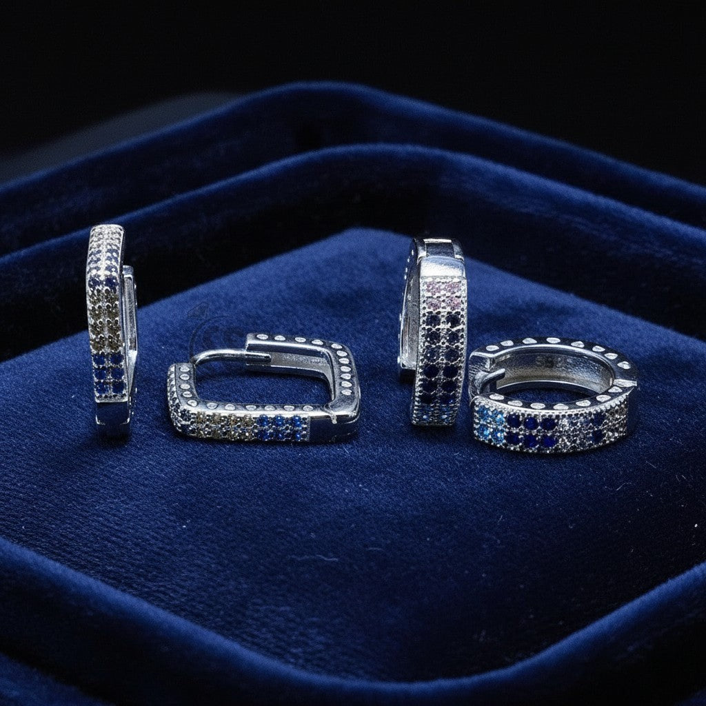 925 Italian silver round hoop earrings multicolor zircons 15mm women Silverstones Pakistan