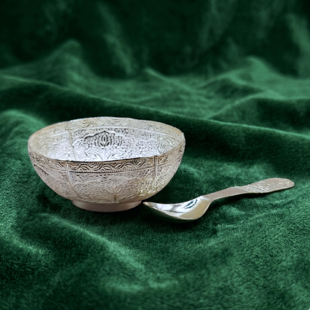 Beautiful Silver (Chandi) Small Spoon & Bowl
