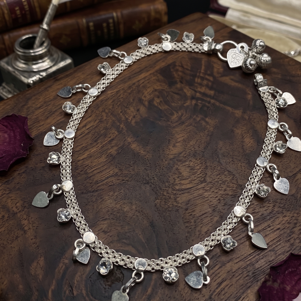 Silver Anklets With Zircons