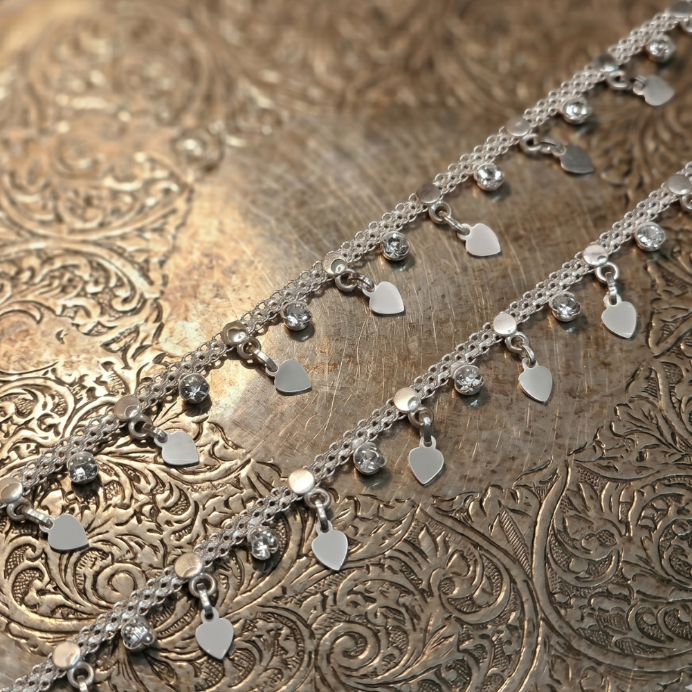 Silver Anklets With Zircons