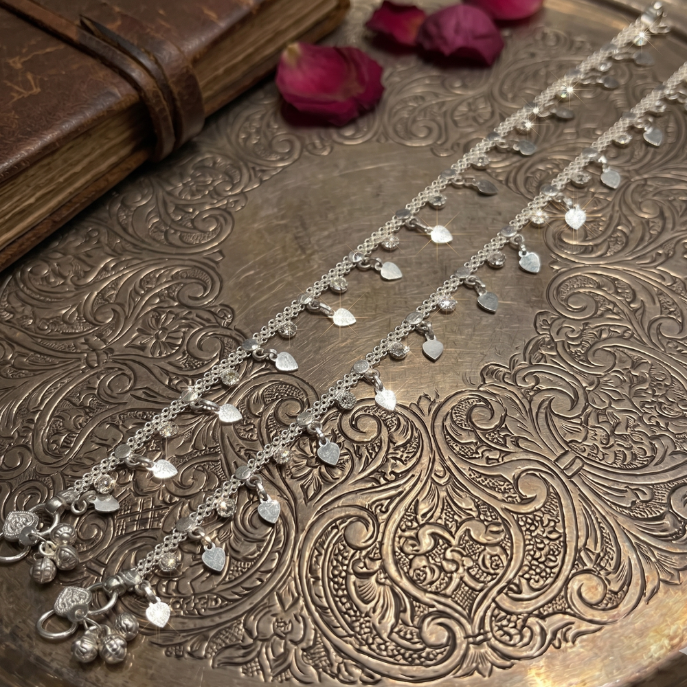 Silver Anklets With Zircons
