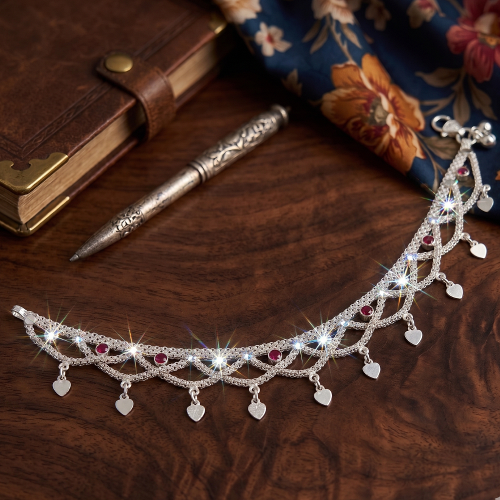 Silver Anklets With Zircons