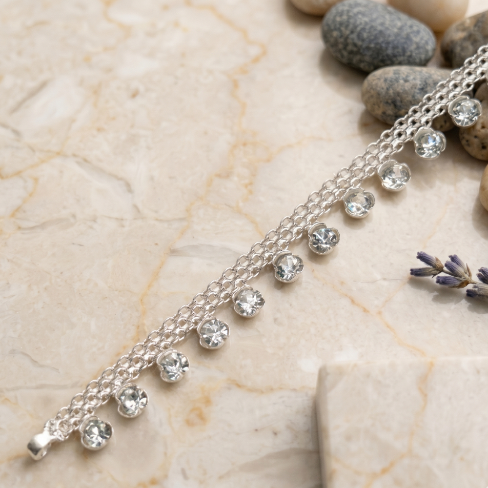 Silver Anklets With Zircons