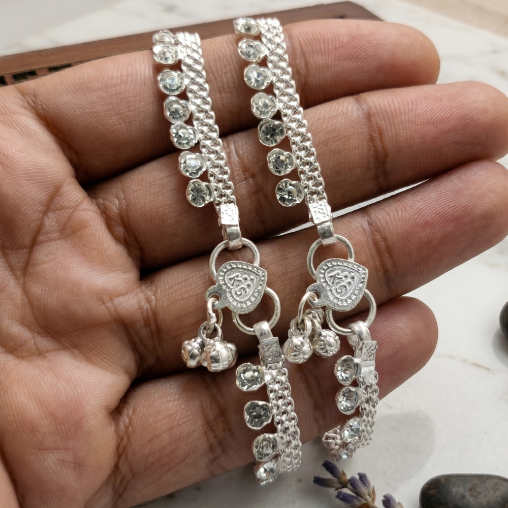 Silver Anklets With Zircons