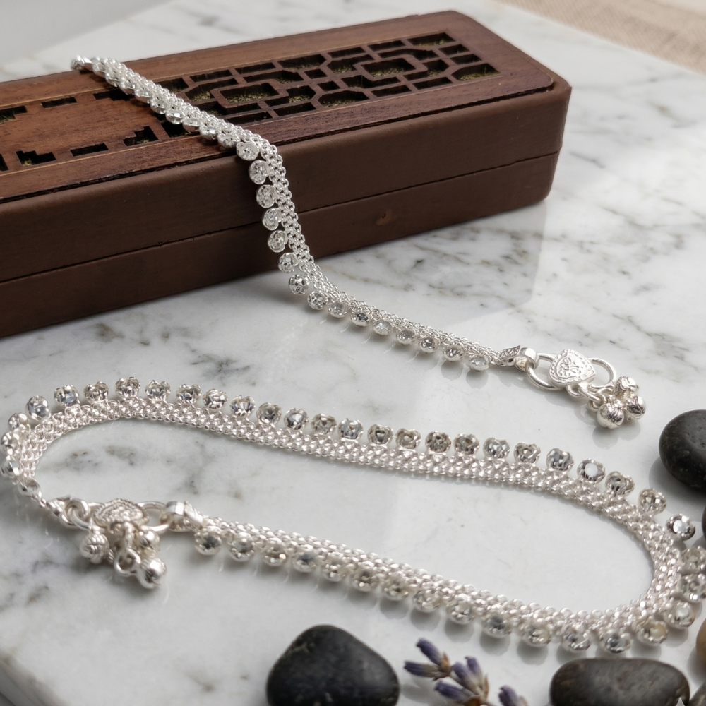 Silver Anklets With Zircons