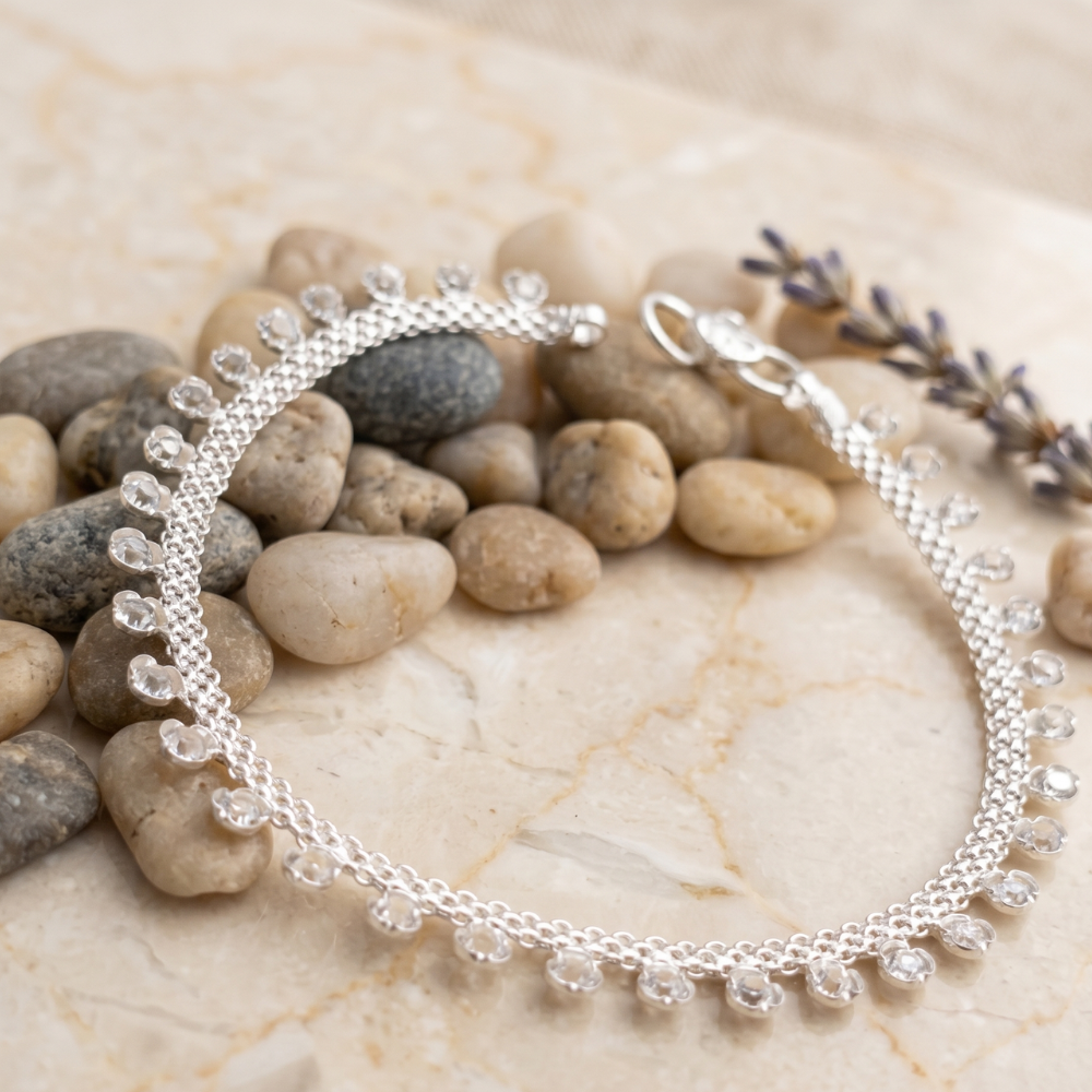 Silver Anklets With Zircons
