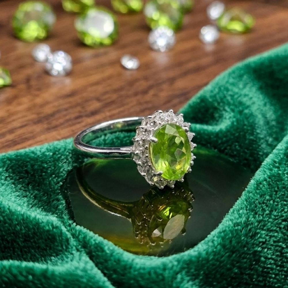 925 Italian Silver Ring with real  Peridot  Stone