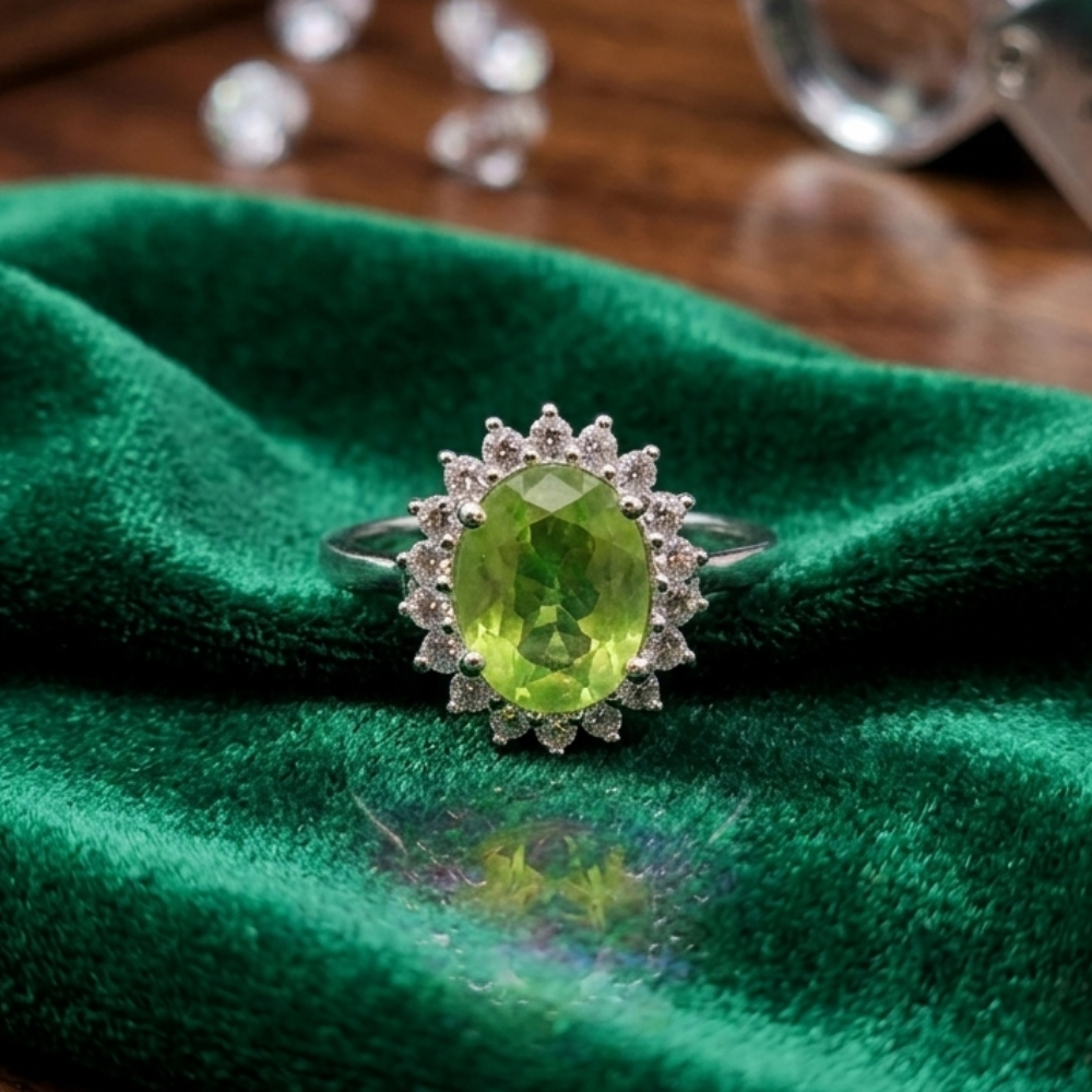 925 Italian Silver Ring with real  Peridot  Stone