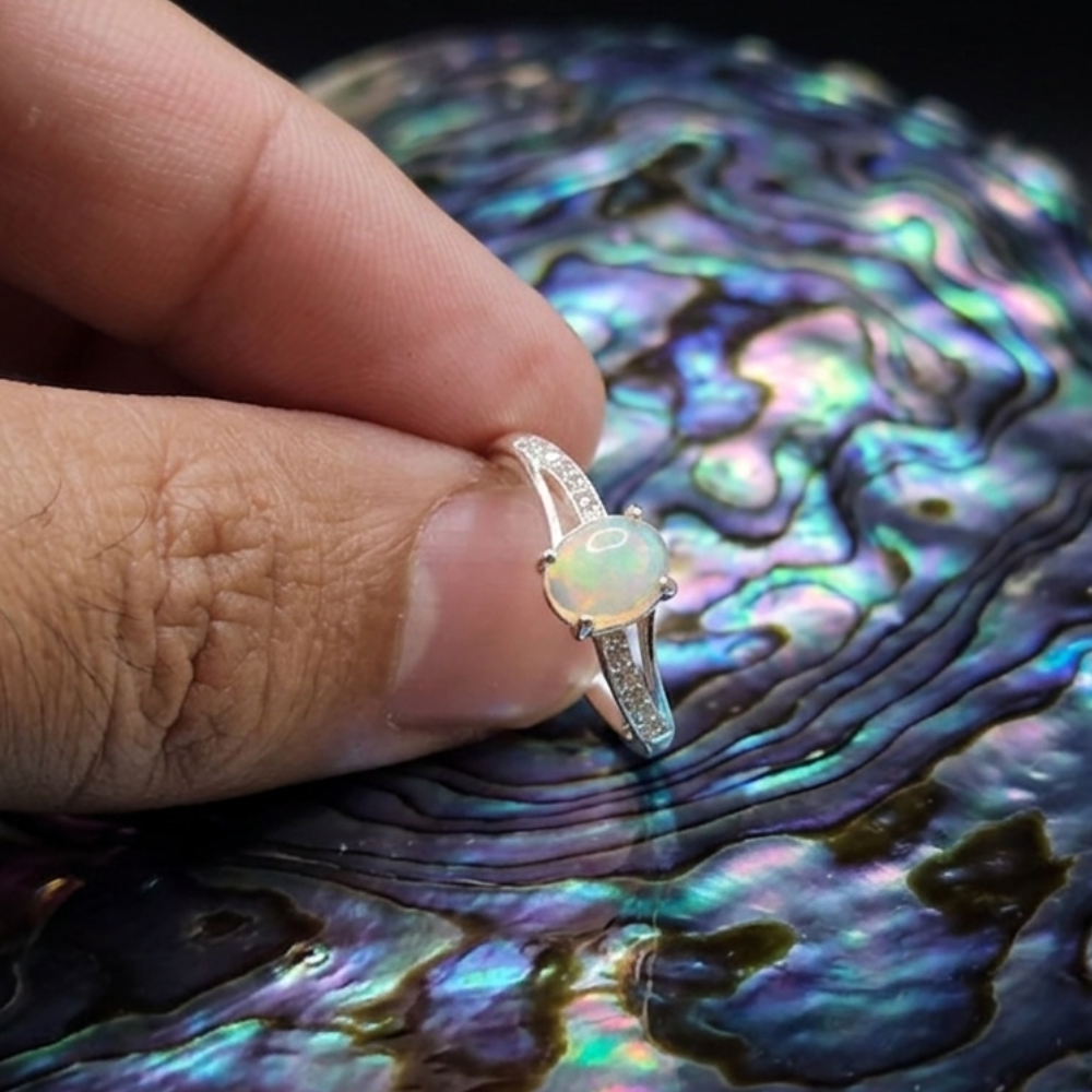 Real Ethiopian Opal Stone 925 Italian Silver Ring for Ladies