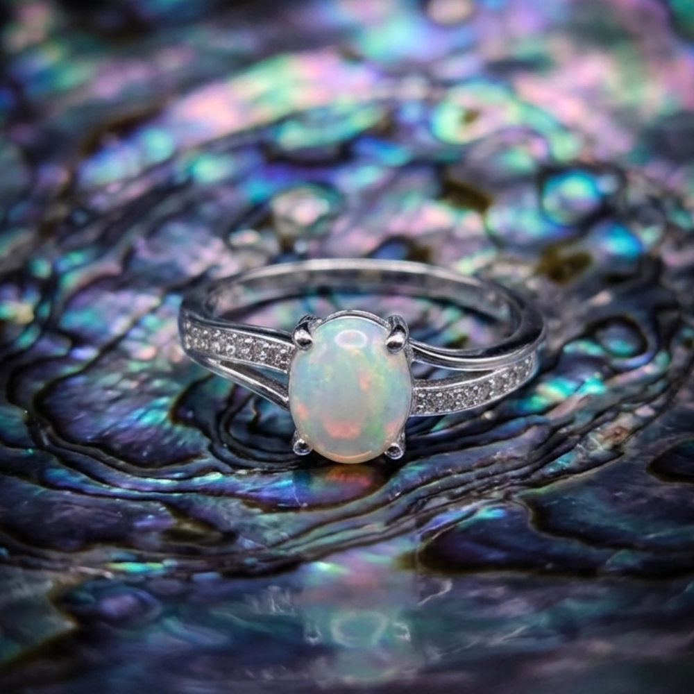 Real Ethiopian Opal Stone 925 Italian Silver Ring for Ladies