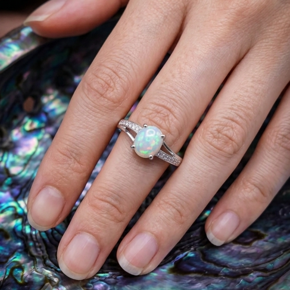 Real Ethiopian Opal Stone 925 Italian Silver Ring for Ladies