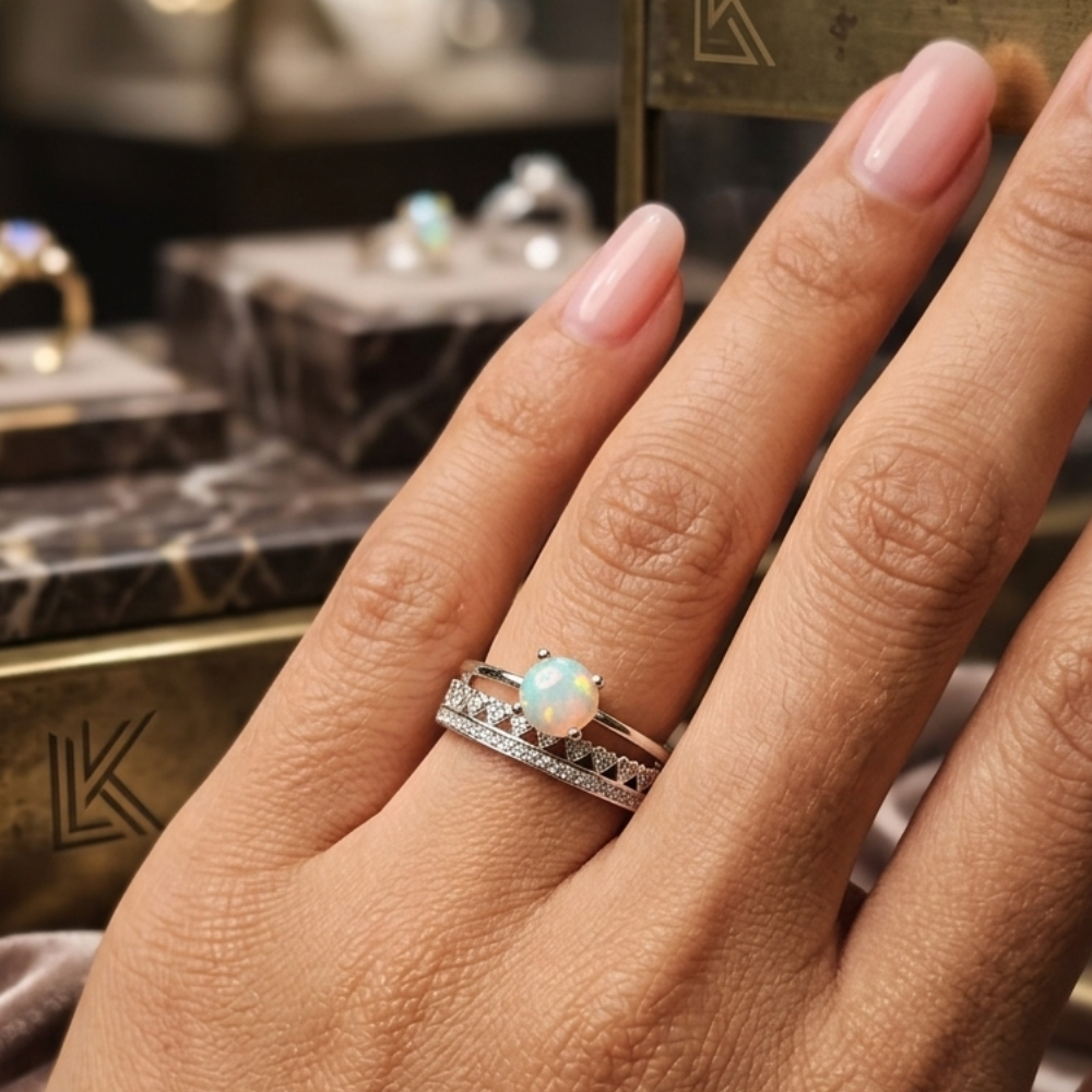 Real Ethiopian Opal Stone 925 Italian Silver Ring for Ladies