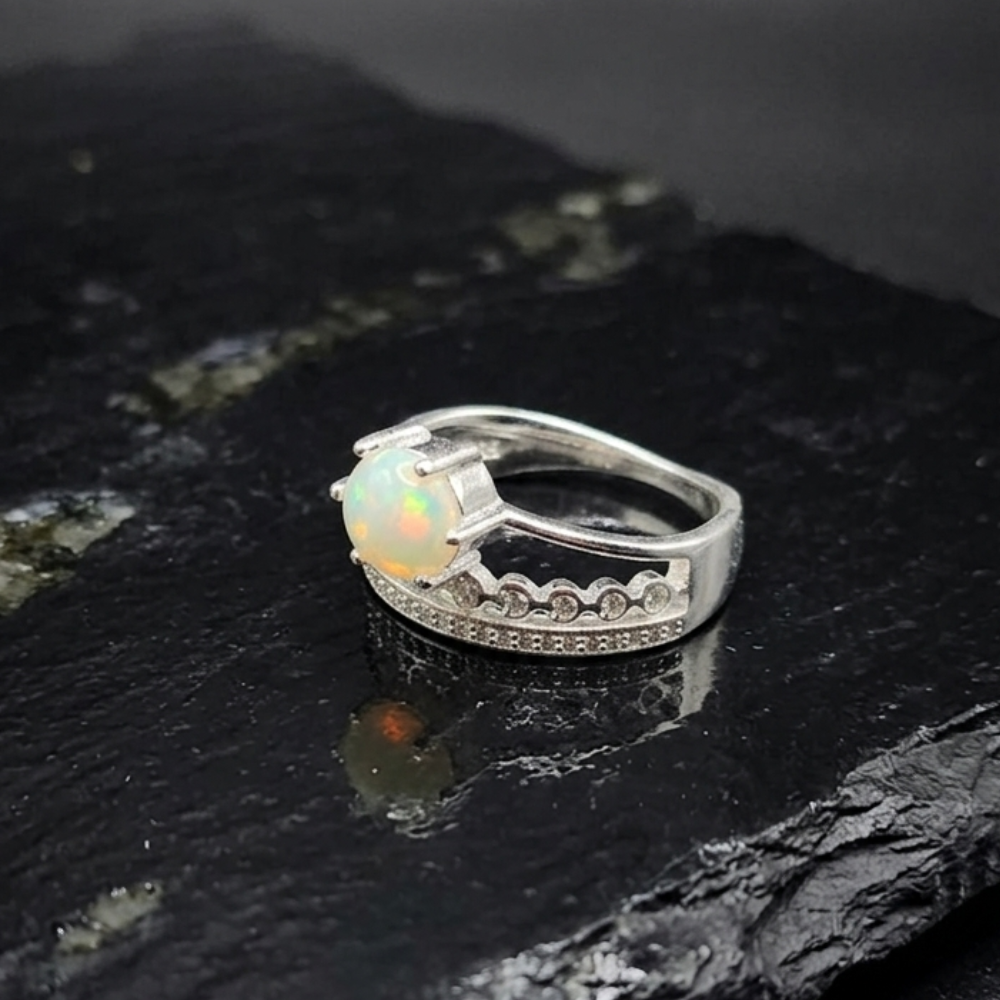 Real Ethiopian Opal Stone 925 Italian Silver Ring for Ladies