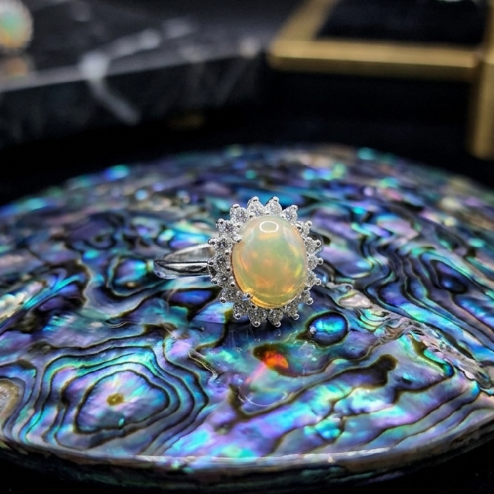 Real Ethiopian Opal Stone 925 Italian Silver Ring for Ladies