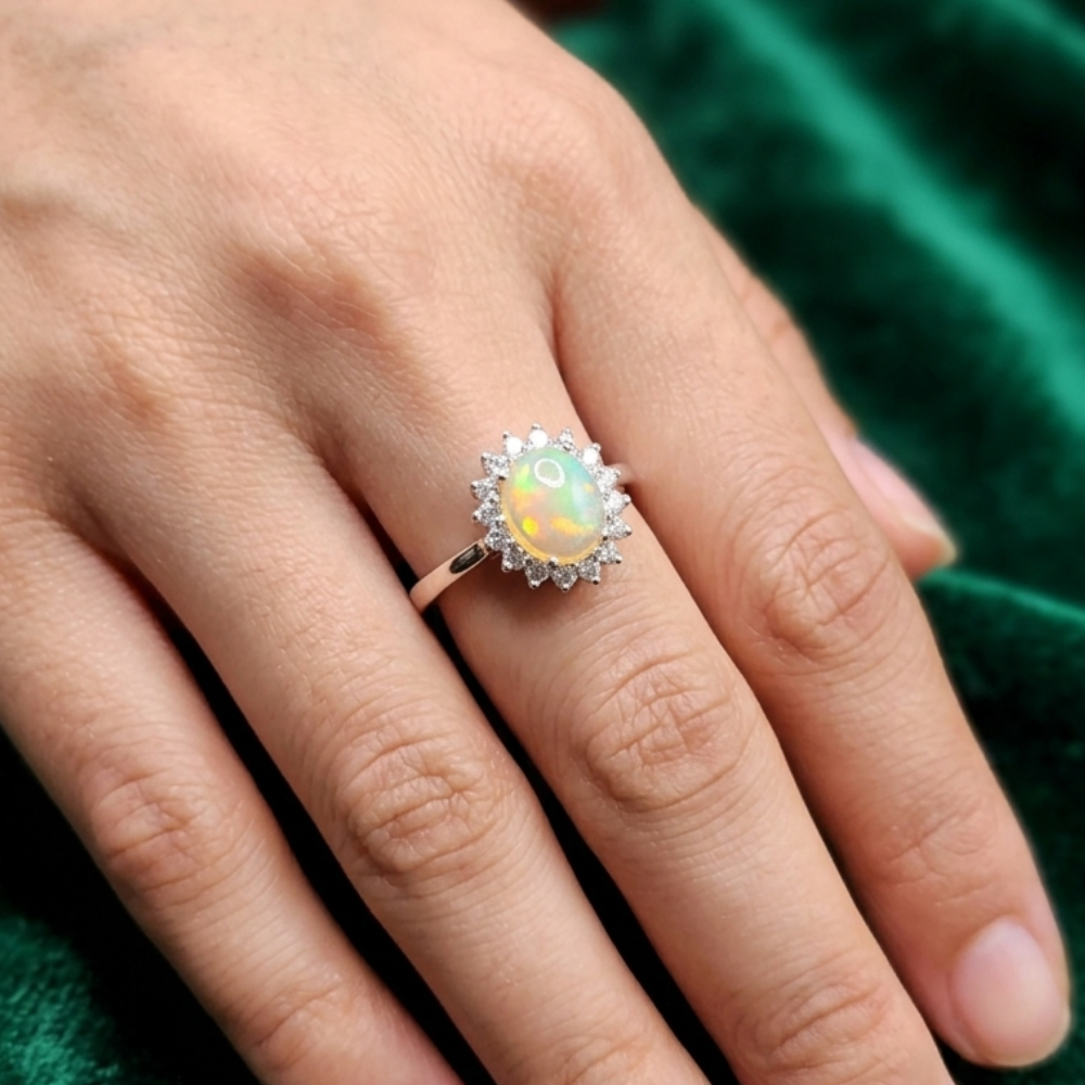 Real Ethiopian Opal Stone 925 Italian Silver Ring for Ladies