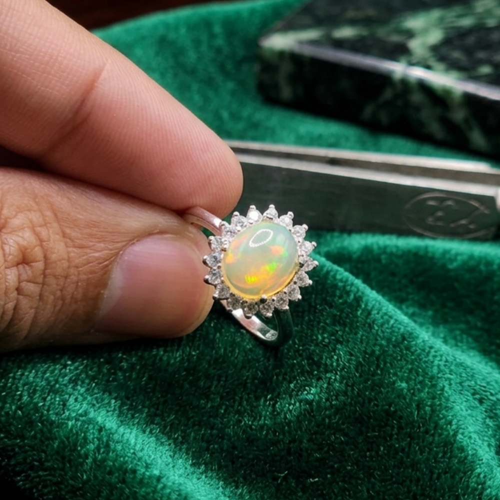 Real Ethiopian Opal Stone 925 Italian Silver Ring for Ladies