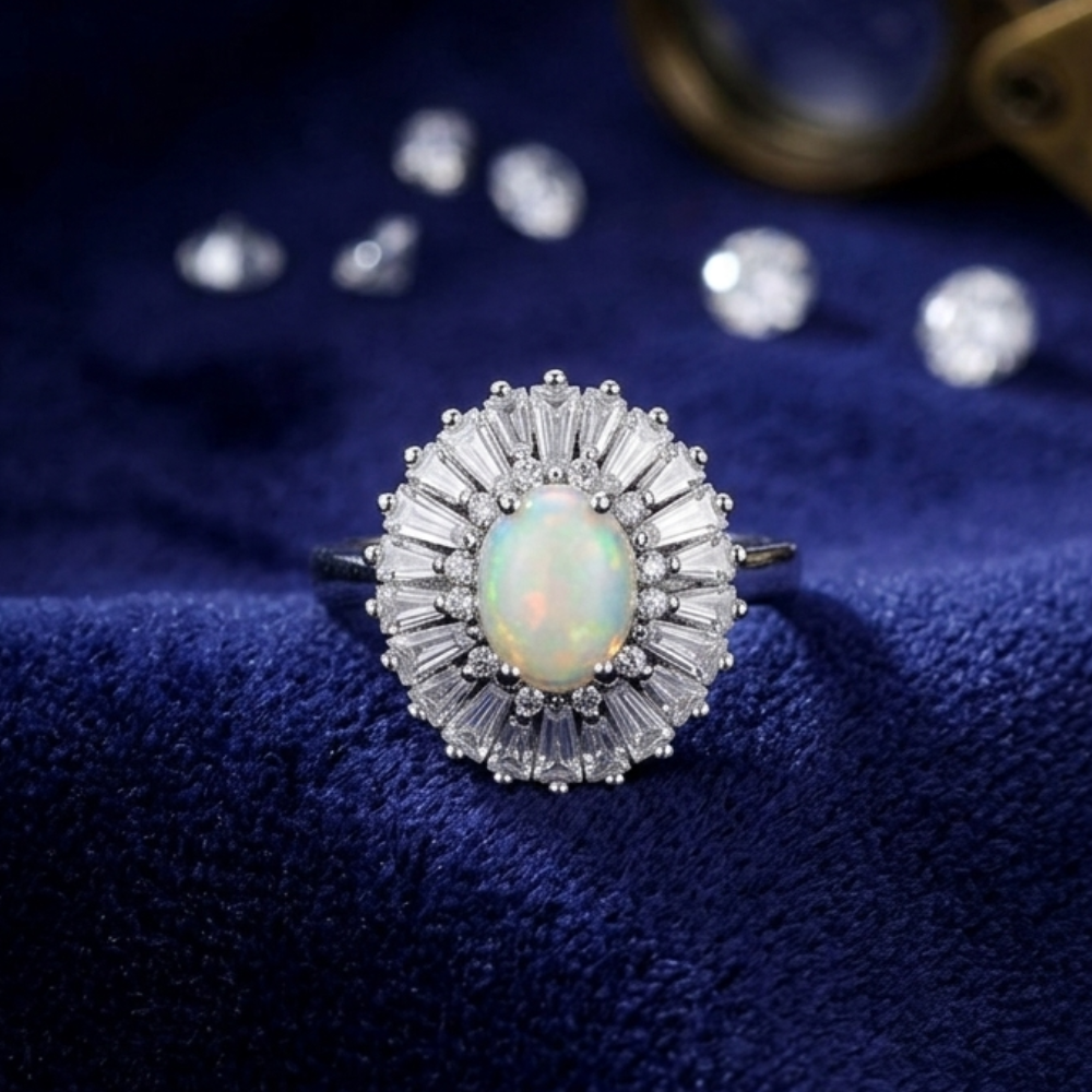 Real Ethiopian Opal Stone 925 Italian Silver Ring for Ladies