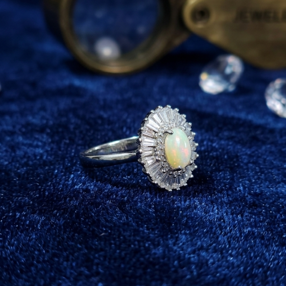 Real Ethiopian Opal Stone 925 Italian Silver Ring for Ladies