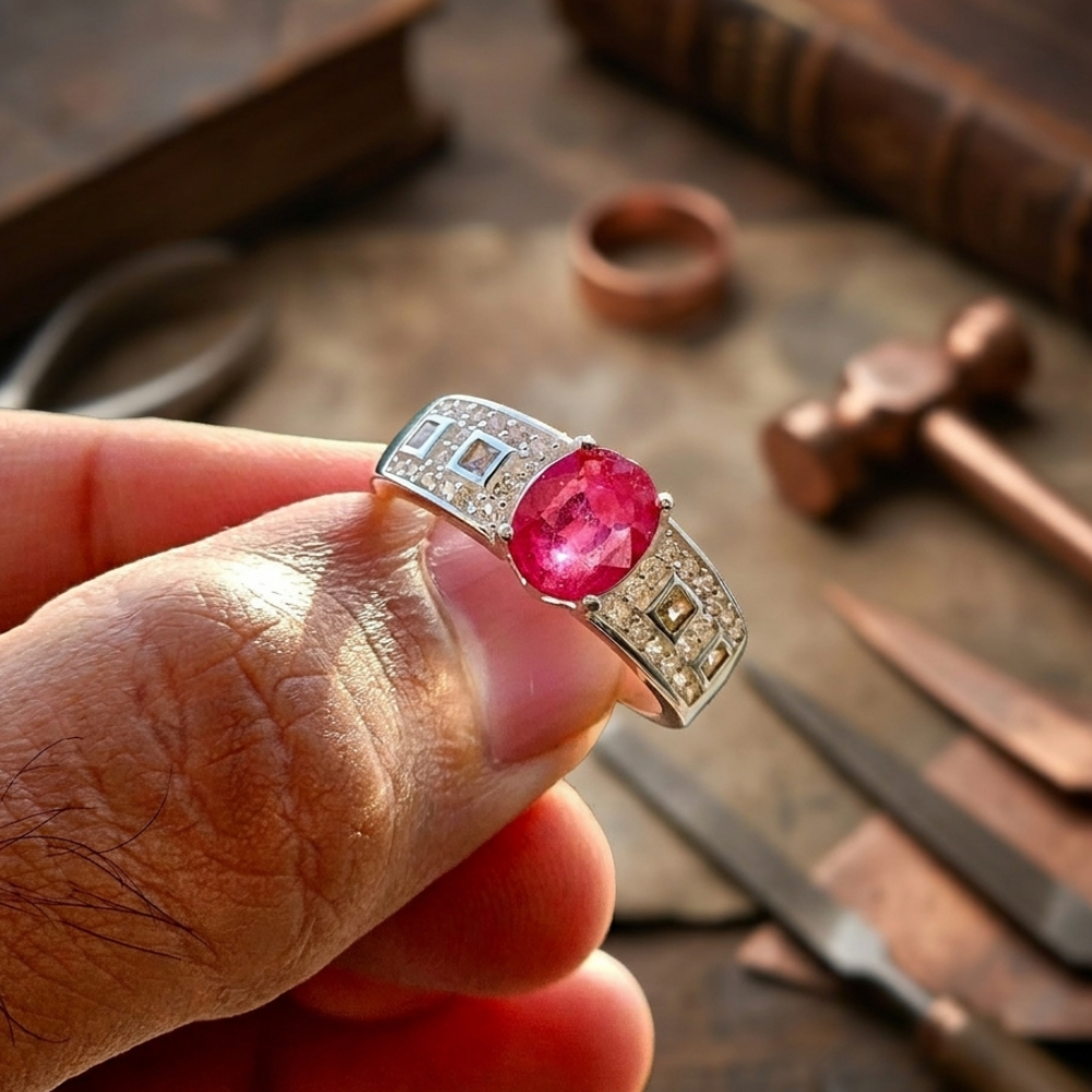 Real Ruby Stone Italian 925 Silver Ring
