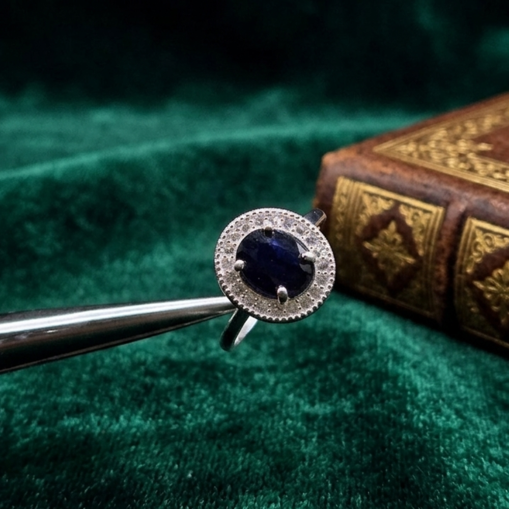 Real Blue Sapphire Stone 925 Italian Silver Ring for Ladies