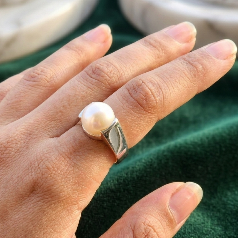 Real Pearl Stone Silver Ring