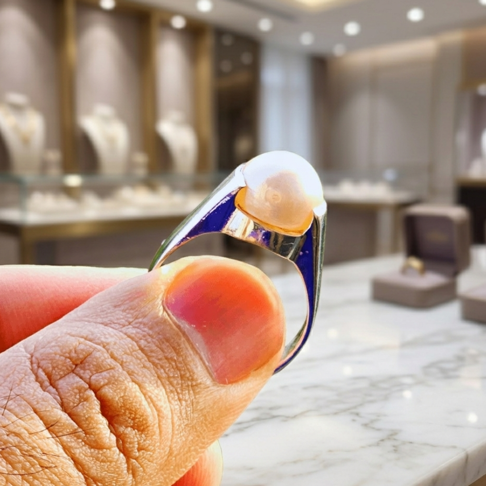 Real Pearl Stone Silver Ring