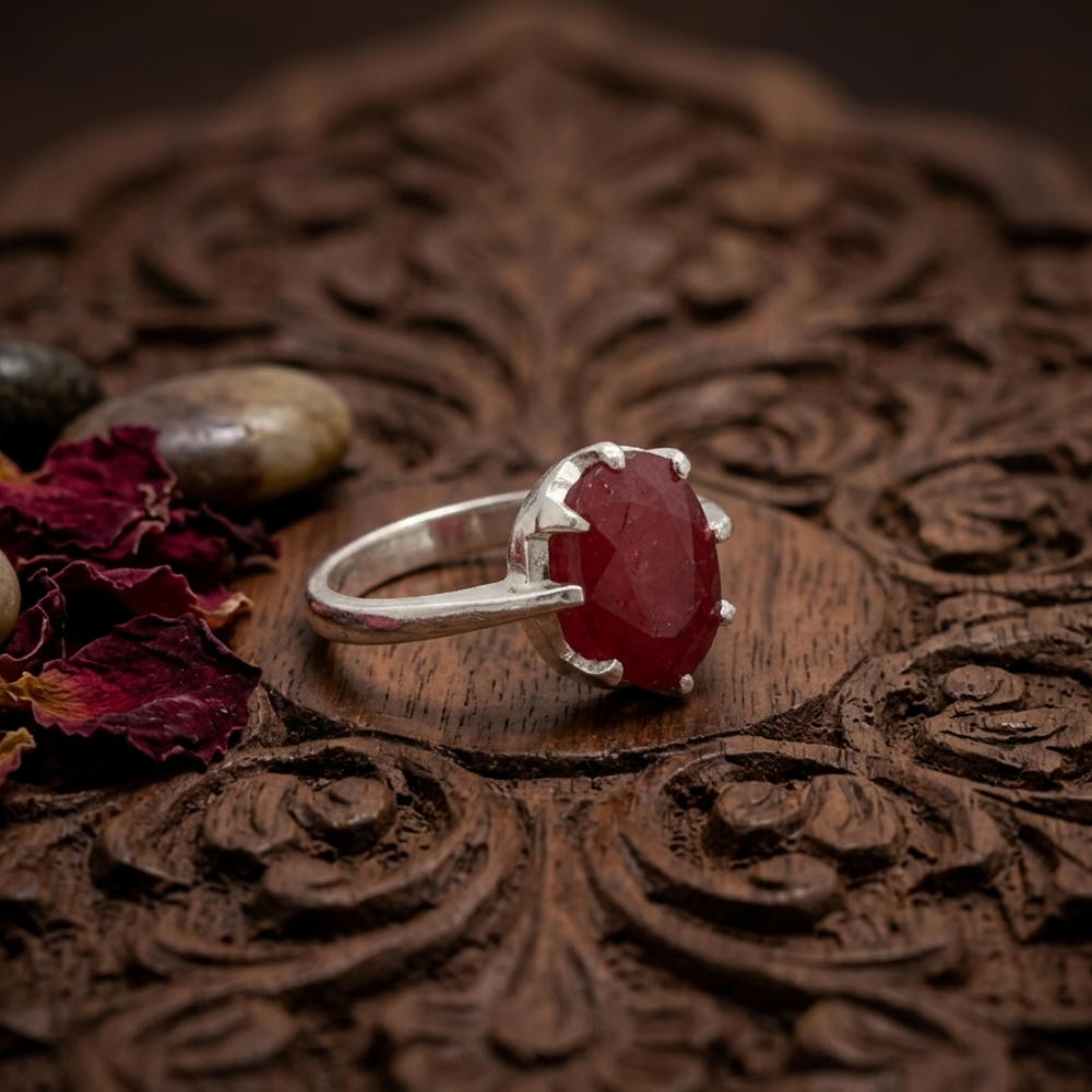 Ladies Real Ruby Silver Ring