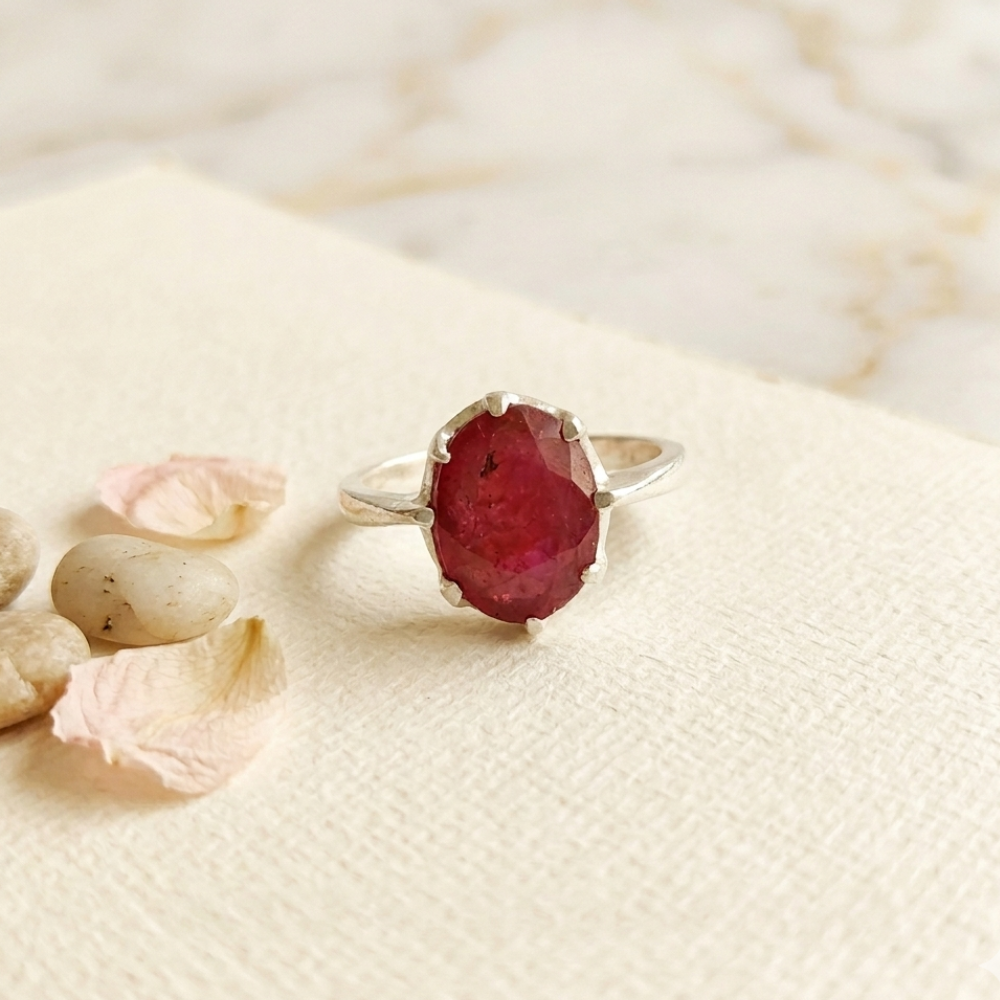 Ladies Real Ruby Silver Ring