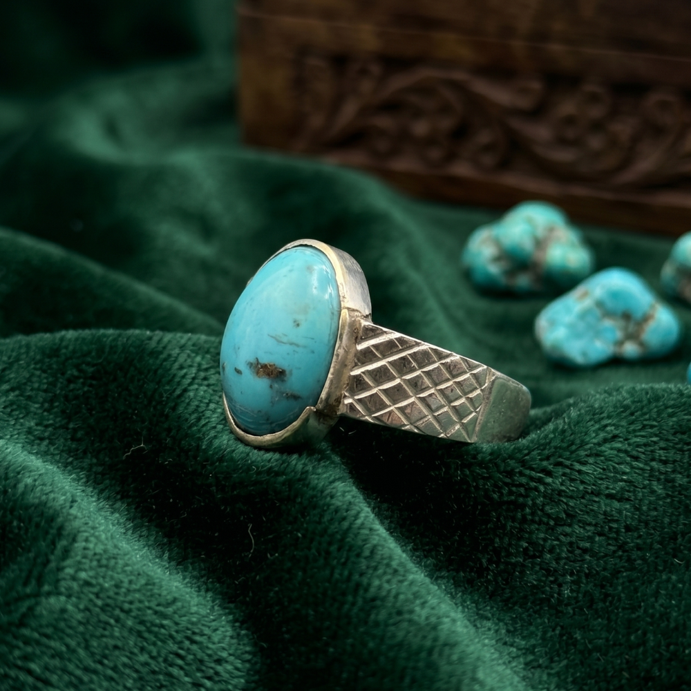 Real Irani Shajri Feroza Silver Ring for Men