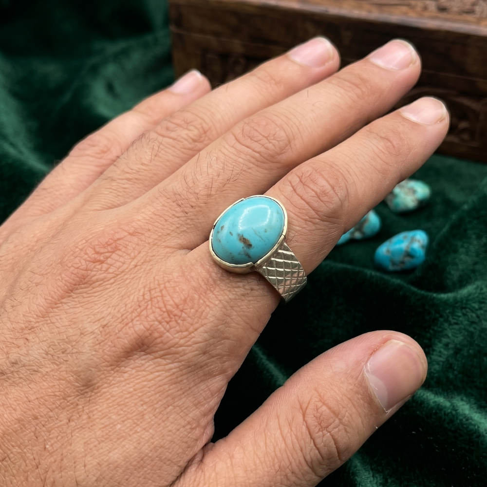 Real Irani Shajri Feroza Silver Ring for Men