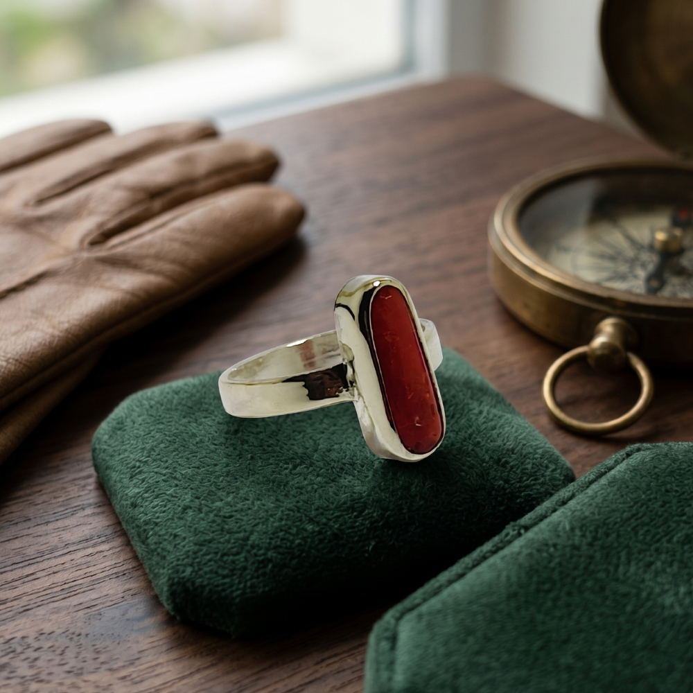 Real Red Coral (Marjan) Silver Ring