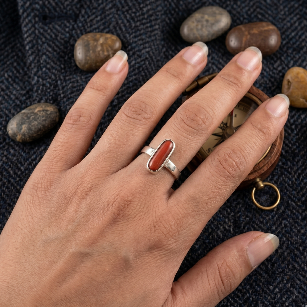 Real Red Coral (Marjan) Silver Ring