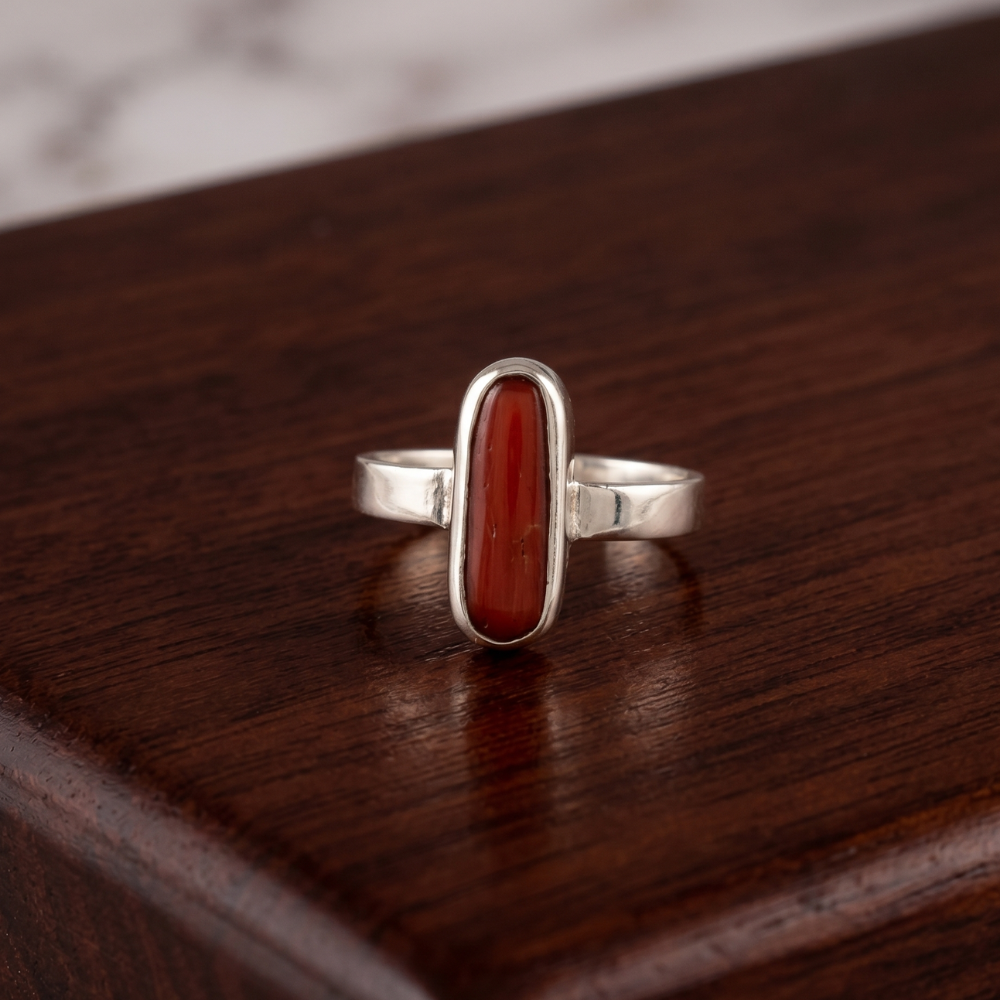 Real Red Coral (Marjan) Silver Ring